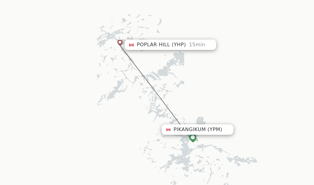 Flights from Pikangikum to Poplar Hill route map
