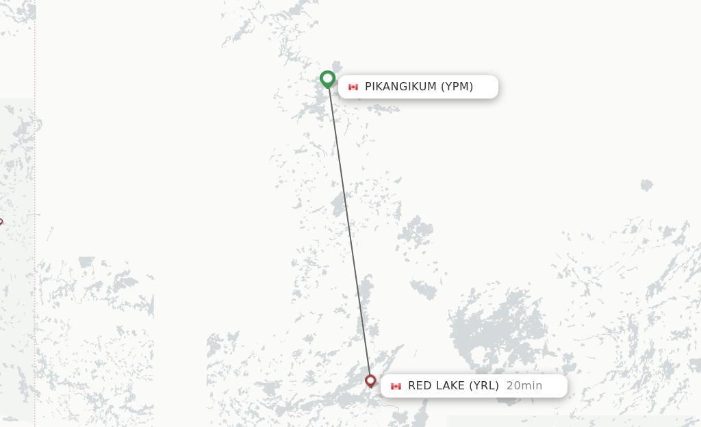 Flights from Pikangikum to Red Lake route map