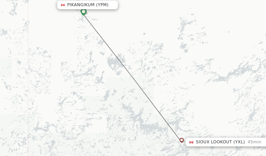 Flights from Pikangikum to Sioux Lookout route map