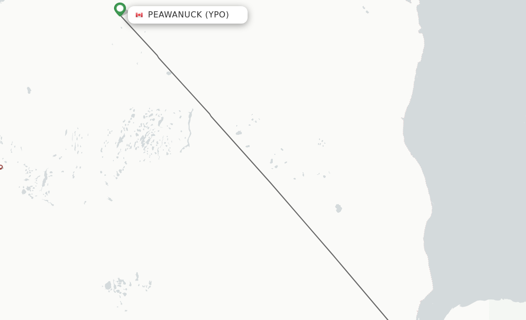 Flights from Peawanuk to Attawapiskat route map