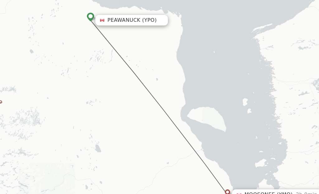 Flights from Peawanuk to Moosonee route map
