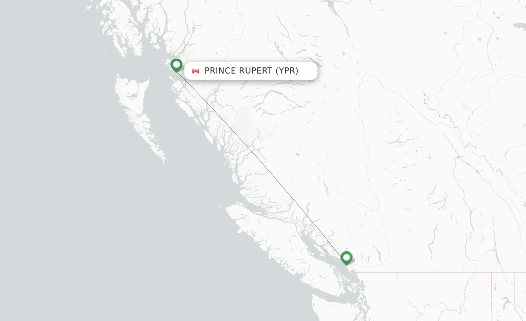 Route map with flights from Prince Rupert with Air Canada
