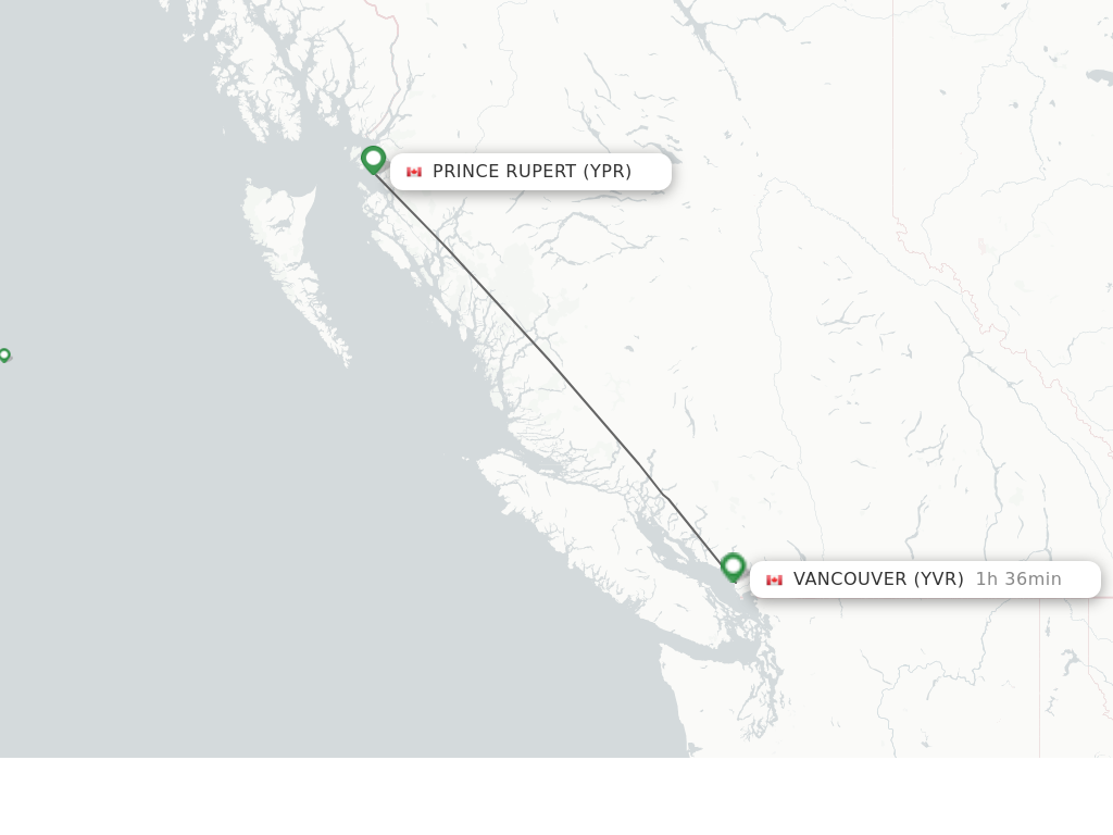 Flights from Prince Rupert to Vancouver route map