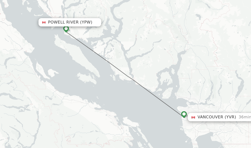 Flights from Powell River to Vancouver route map