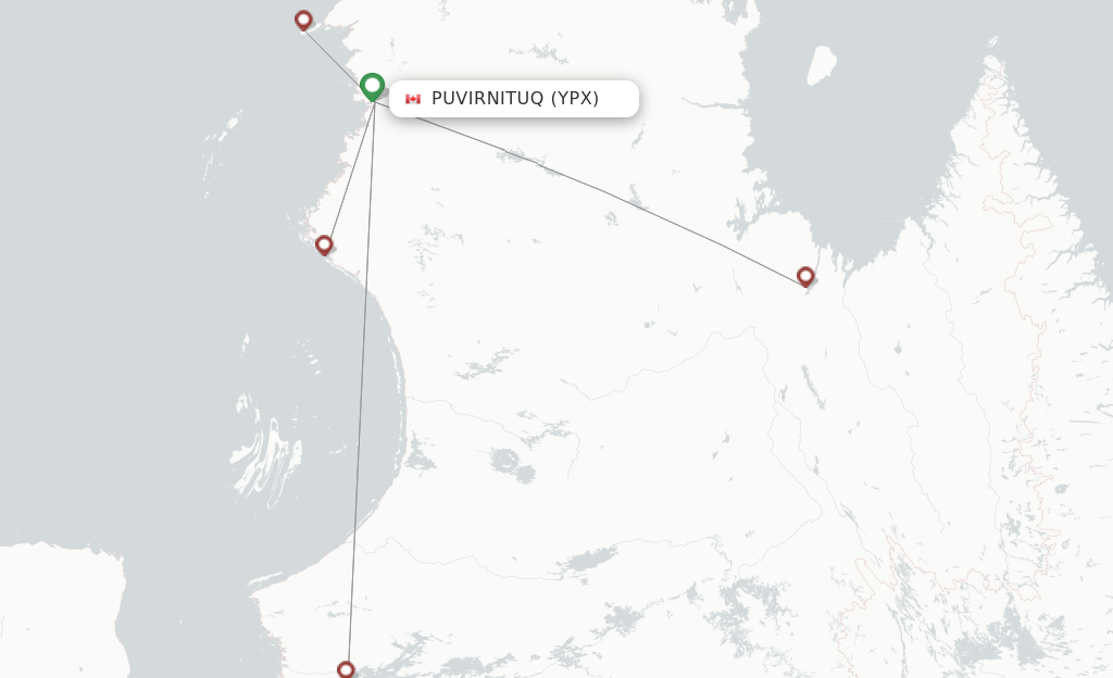 Route map with flights from Puvirnituq with Air Inuit