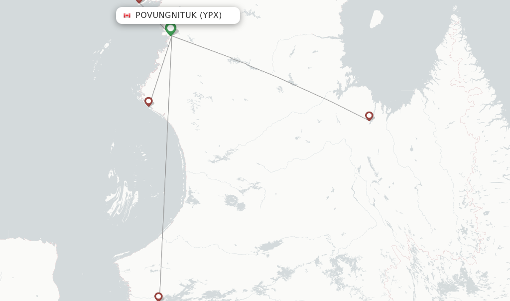 Route map with flights from Povungnituk with Air Inuit