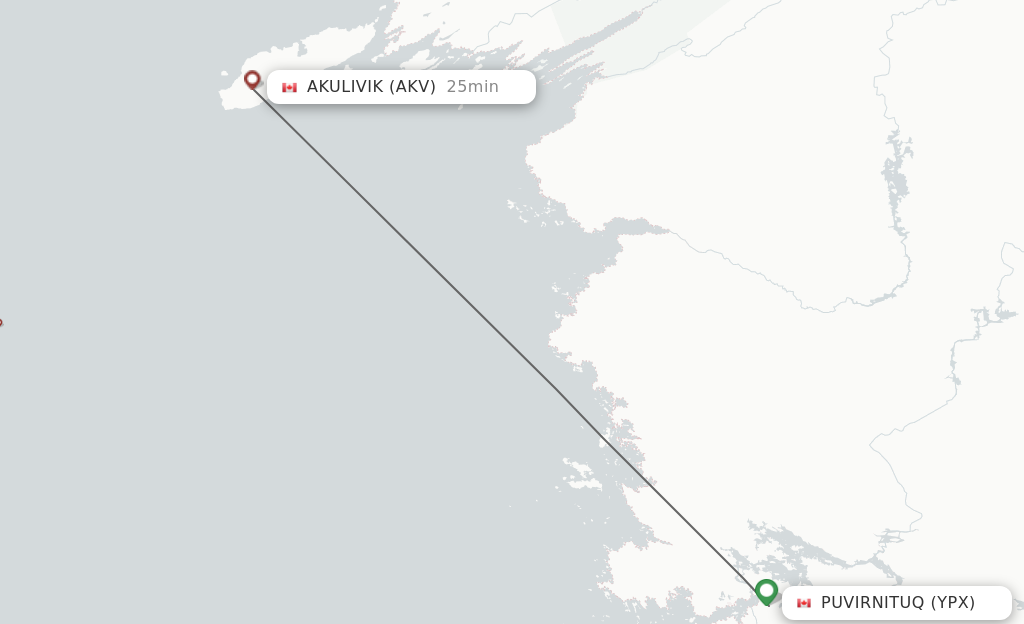 Flights from Povungnituk to Akulivik route map
