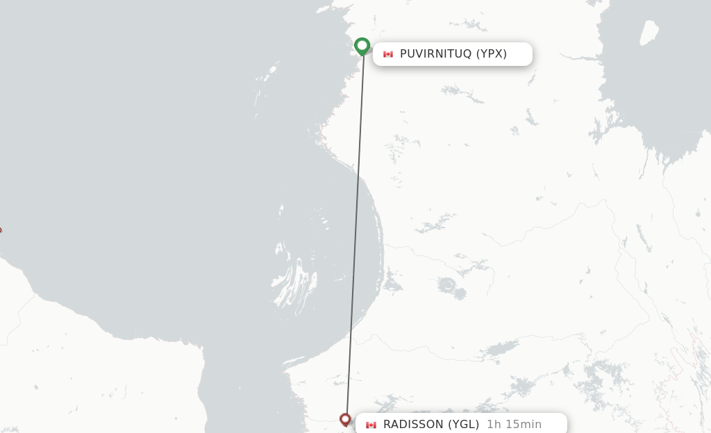 Flights from Povungnituk to La Grande route map