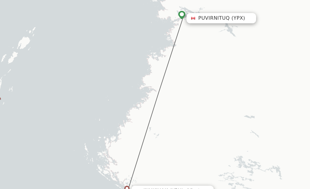 Flights from Puvirnituq to Inukjuak route map