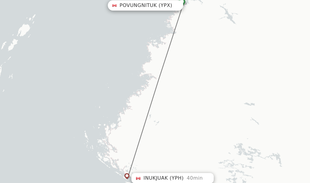 Flights from Povungnituk to Inukjuak route map