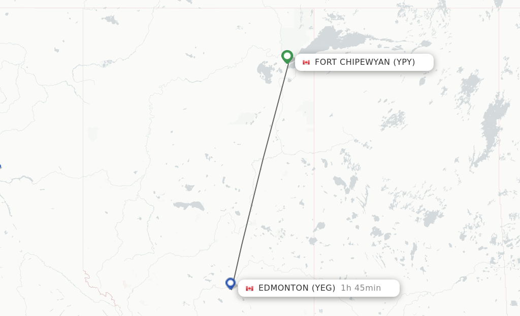 Flights from Fort Chipewyan to Edmonton route map