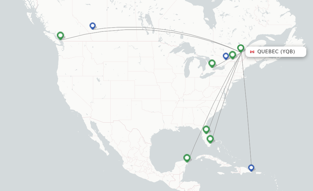 Route map with flights from Quebec with Air Canada