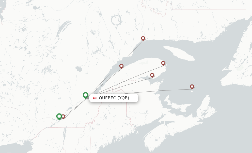 Route map with flights from Quebec with Pascan