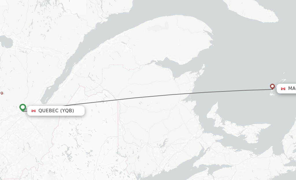 Flights from Quebec to Iles De La Madeleine route map