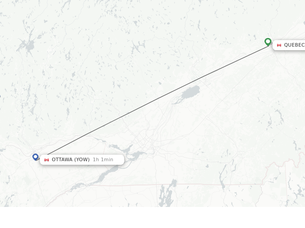 Flights from Quebec to Ottawa route map