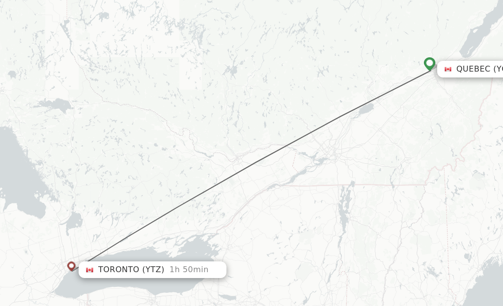 Flights from Quebec to Toronto route map