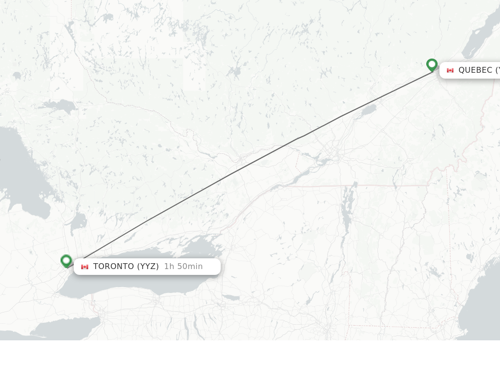 Flights from Quebec to Toronto route map