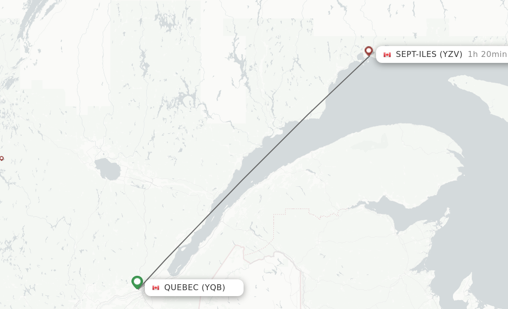 Flights from Quebec to Sept-Iles route map
