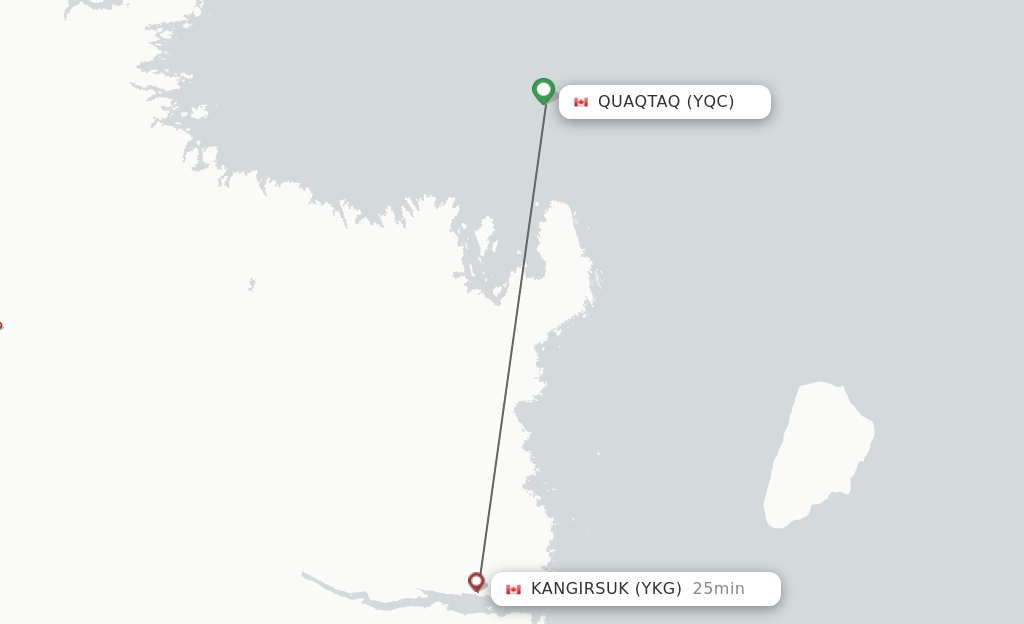 Flights from Quaqtaq to Kangirsuk route map