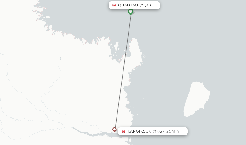 Flights from Quaqtaq to Kangirsuk route map