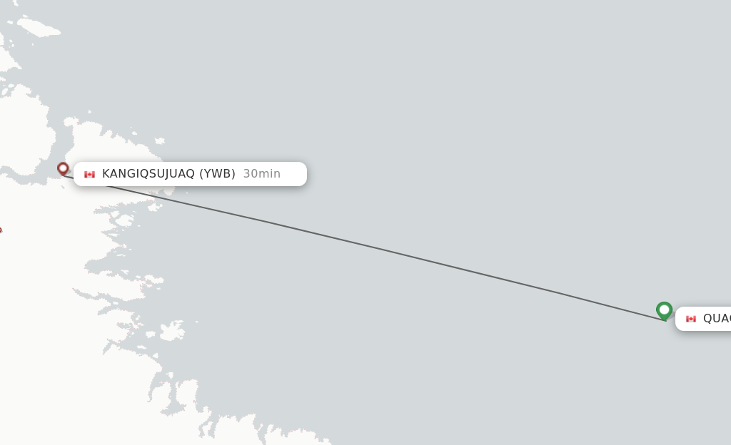 Flights from Quaqtaq to Kangiqsujuaq route map
