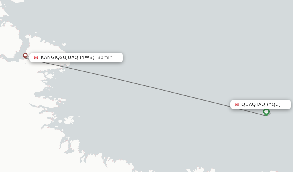 Flights from Quaqtaq to Kangiqsujuaq route map