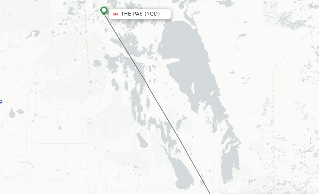 Flights from The Pas to Winnipeg route map
