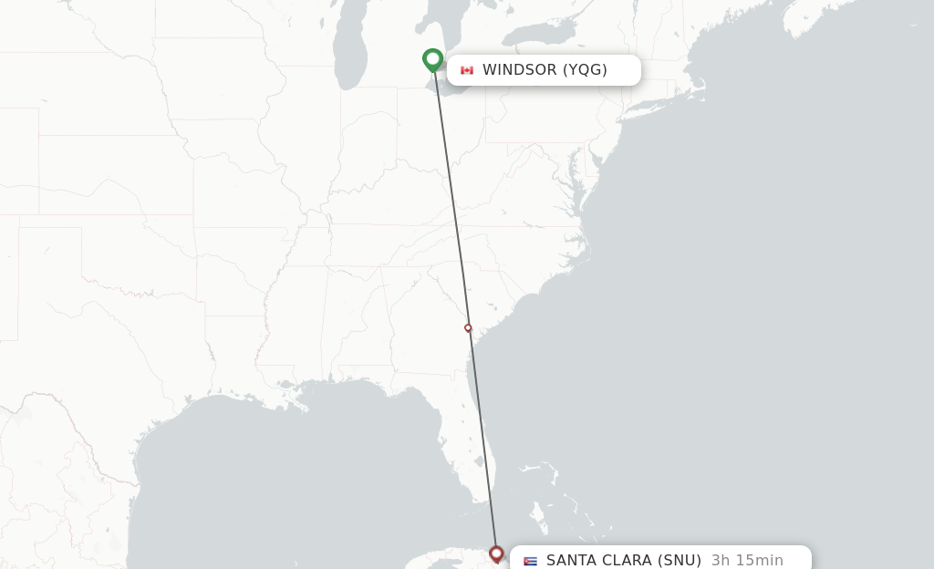 Flights from Windsor to Santa Clara route map