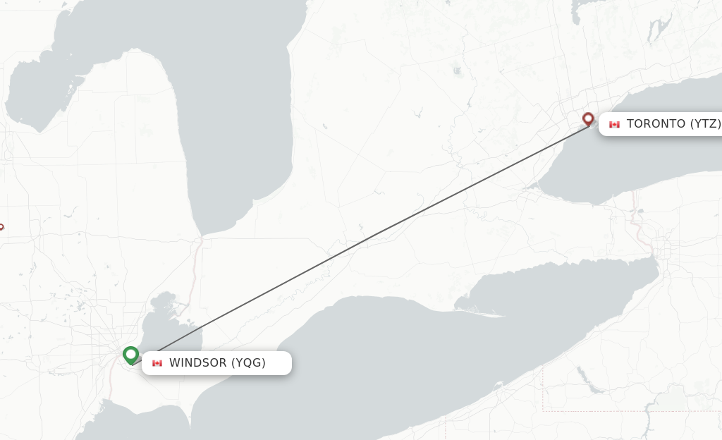 Flights from Windsor to Toronto route map