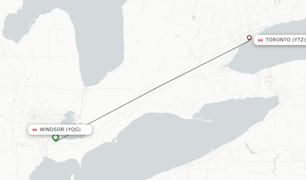Flights from Windsor to Toronto route map
