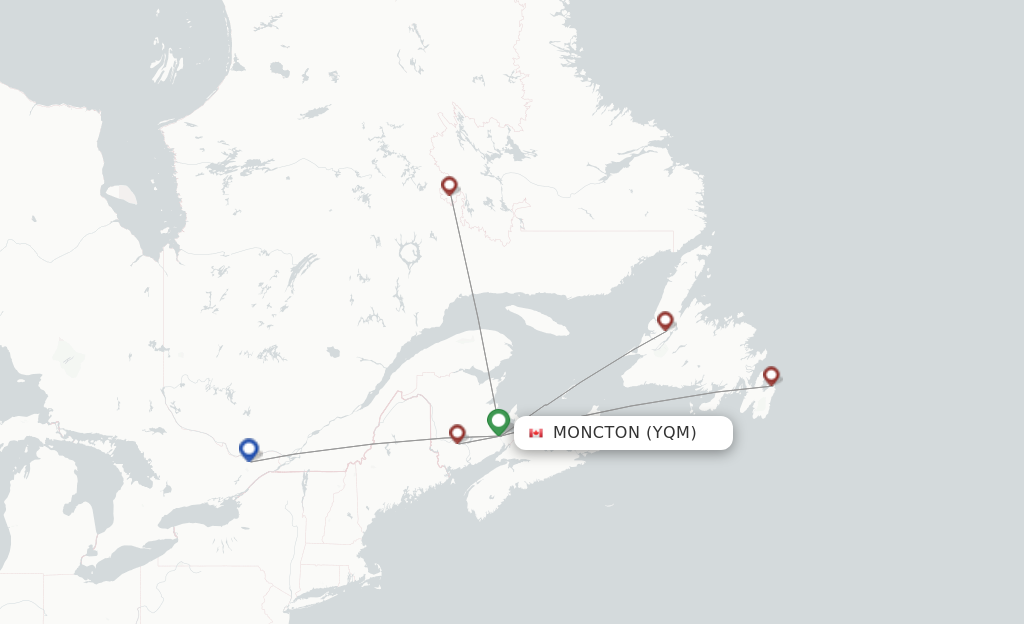 Route map with flights from Moncton with PAL Aerospace