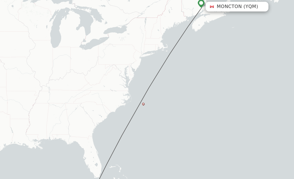 Flights from Moncton to Varadero route map