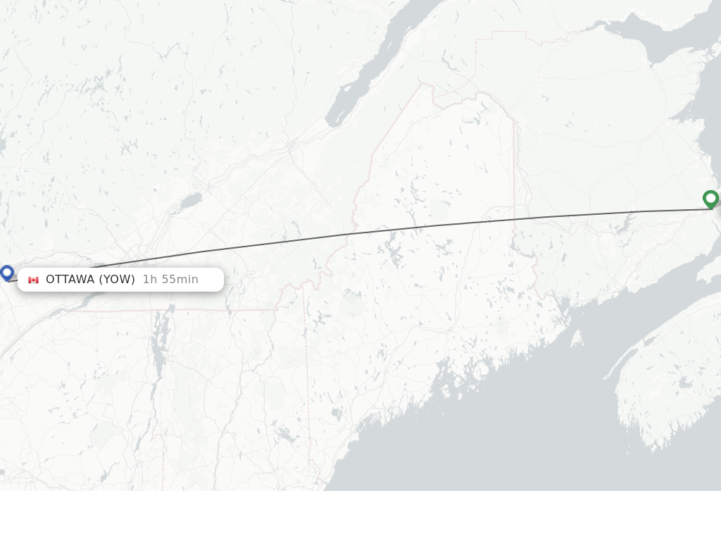 Flights from Moncton to Ottawa route map