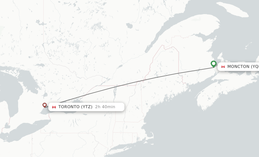 Flights from Moncton to Toronto route map