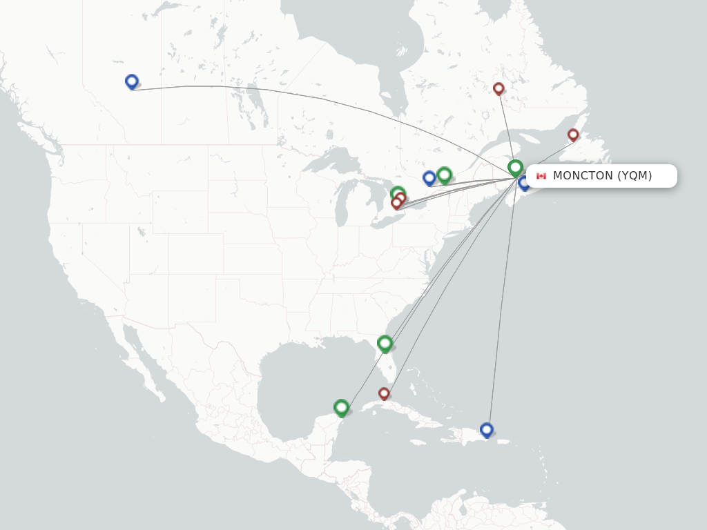 Flights from Moncton to Calgary route map