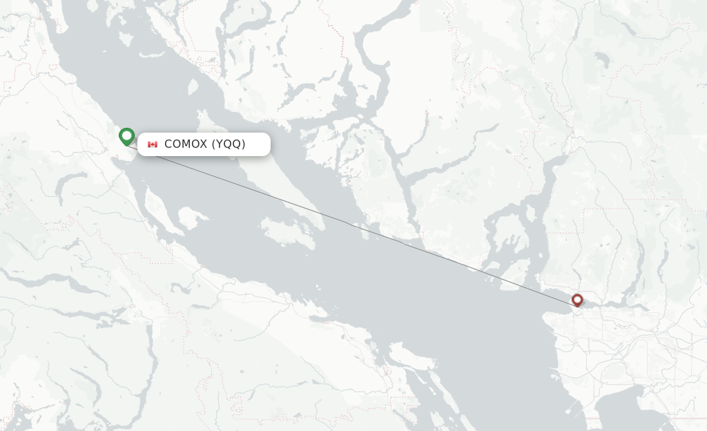 Route map with flights from Comox with Harbour Air