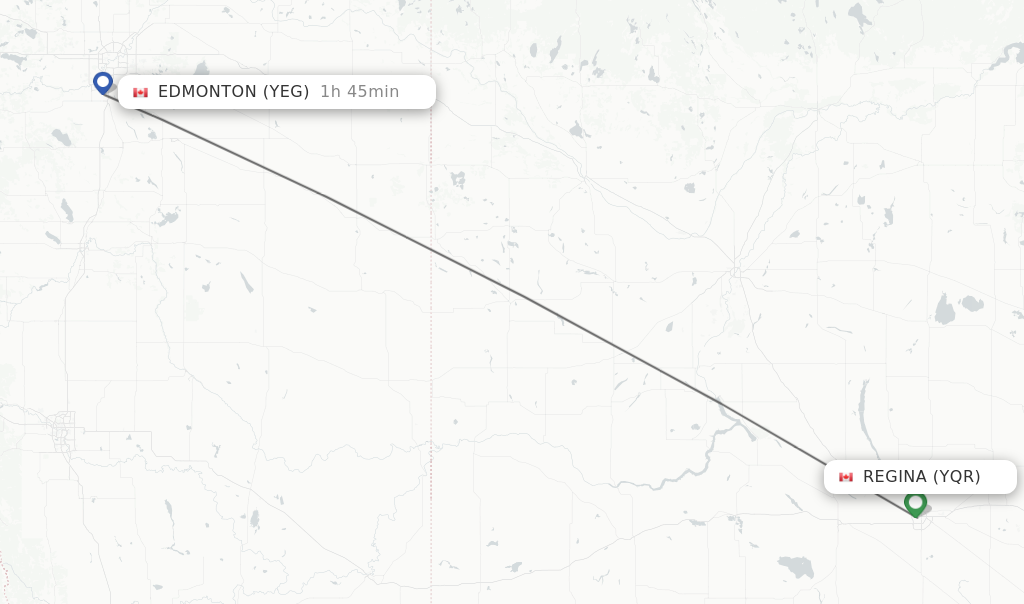 Flights from Regina to Edmonton route map