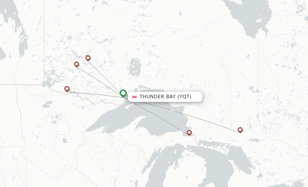 Route map with flights from Thunder Bay with Bearskin Airlines
