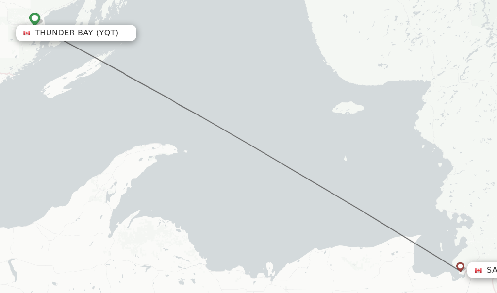 Flights from Thunder Bay to Sault Ste. Marie route map