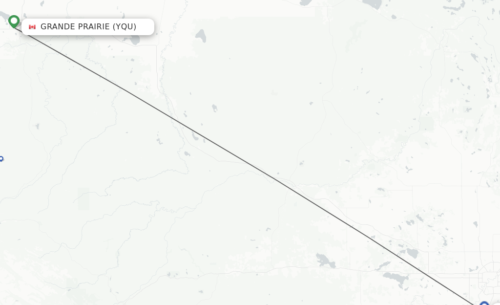 Flights from Grande Prairie to Edmonton route map