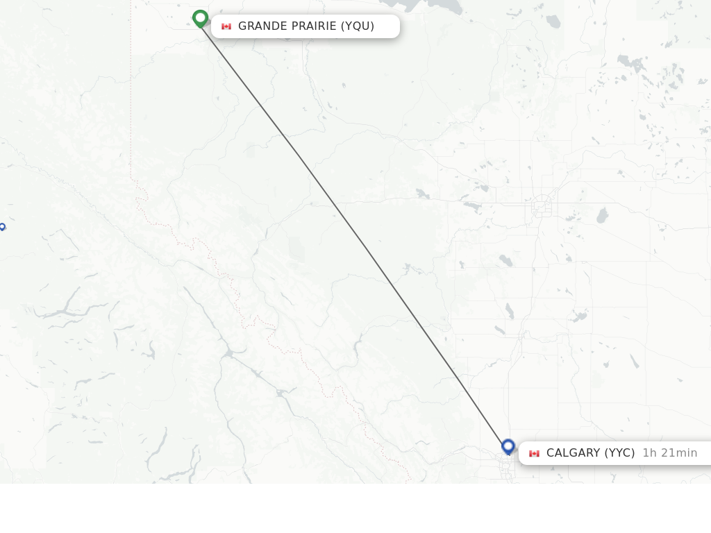 Flights from Grande Prairie to Calgary route map