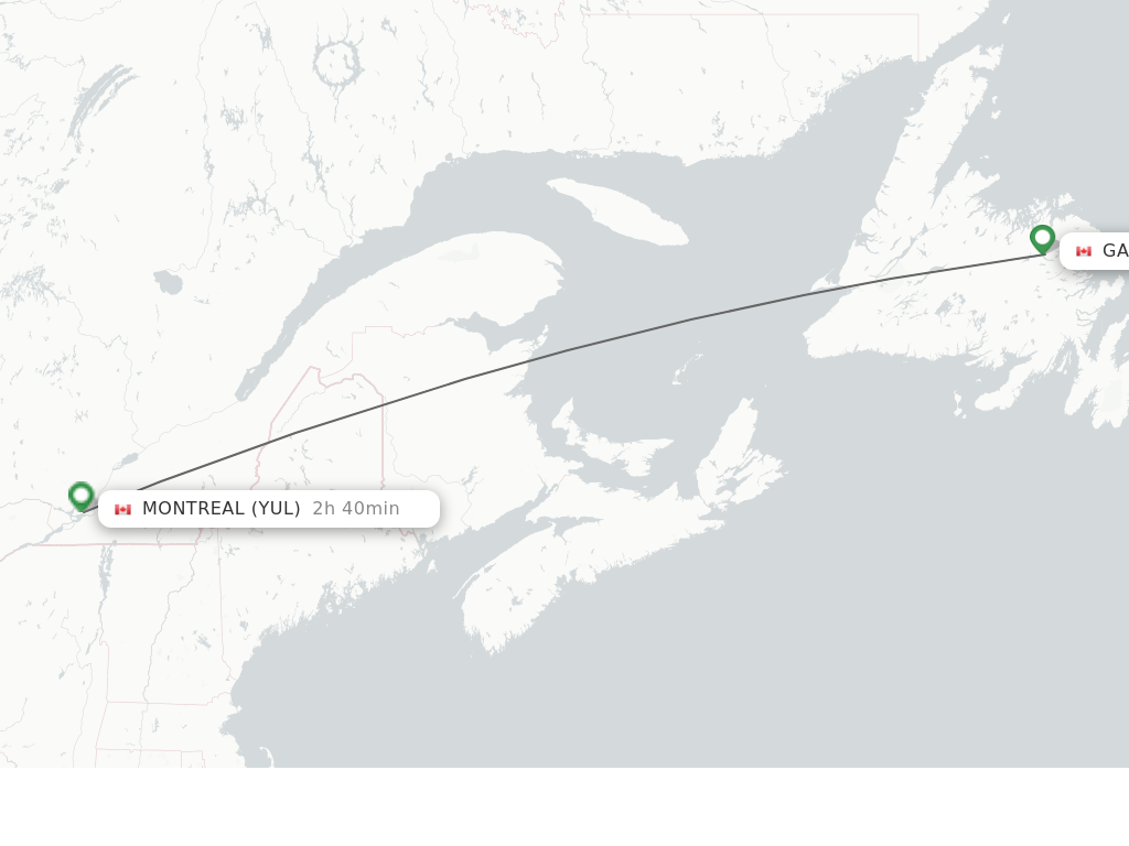 Flights from Gander to Montreal route map