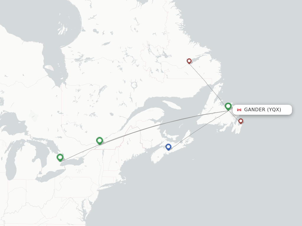 Flights from Gander to Wabush route map