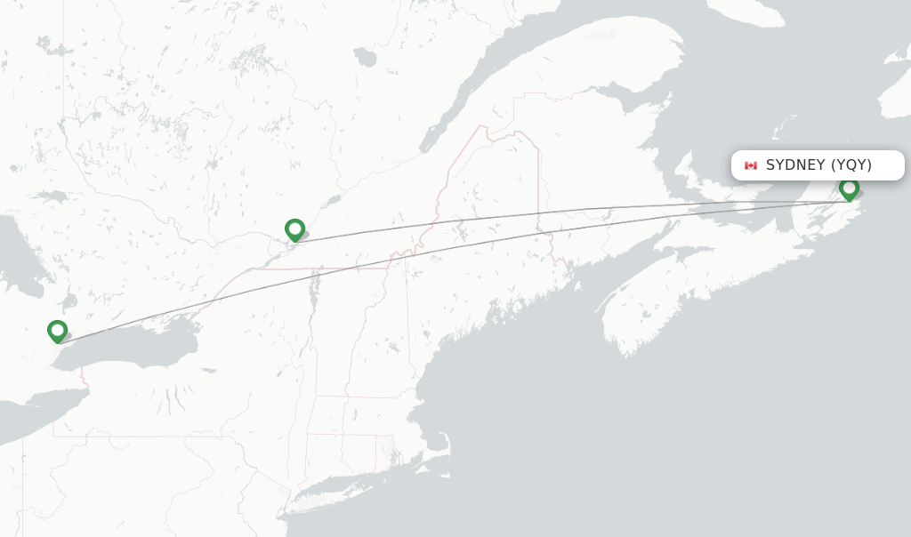 Route map with flights from Sydney with Air Canada