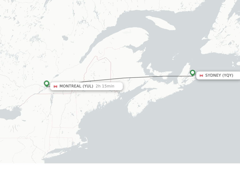 Flights from Sydney to Montreal route map