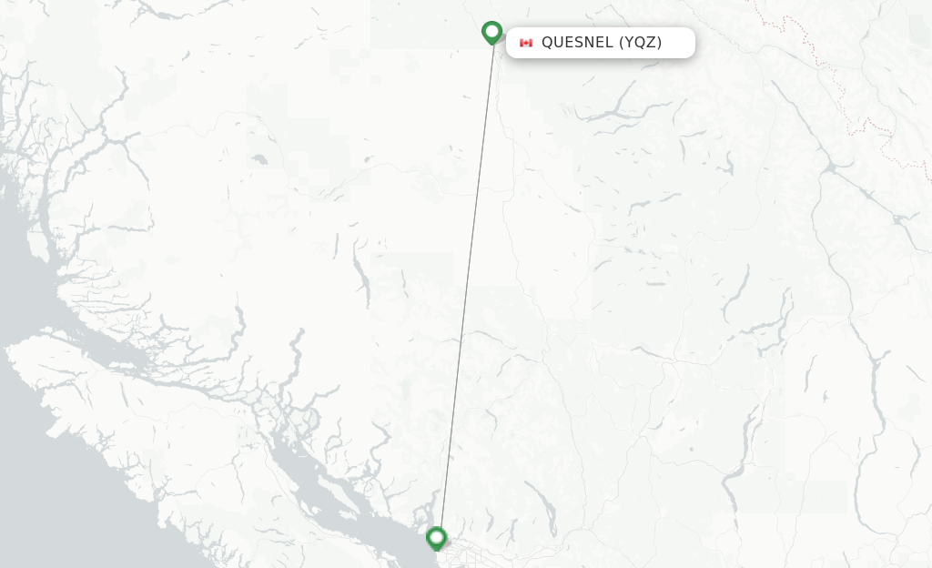 Route map with flights from Quesnel with CMA
