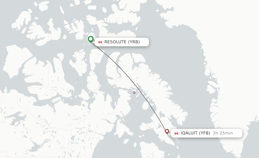 Flights from Resolute to Iqaluit route map