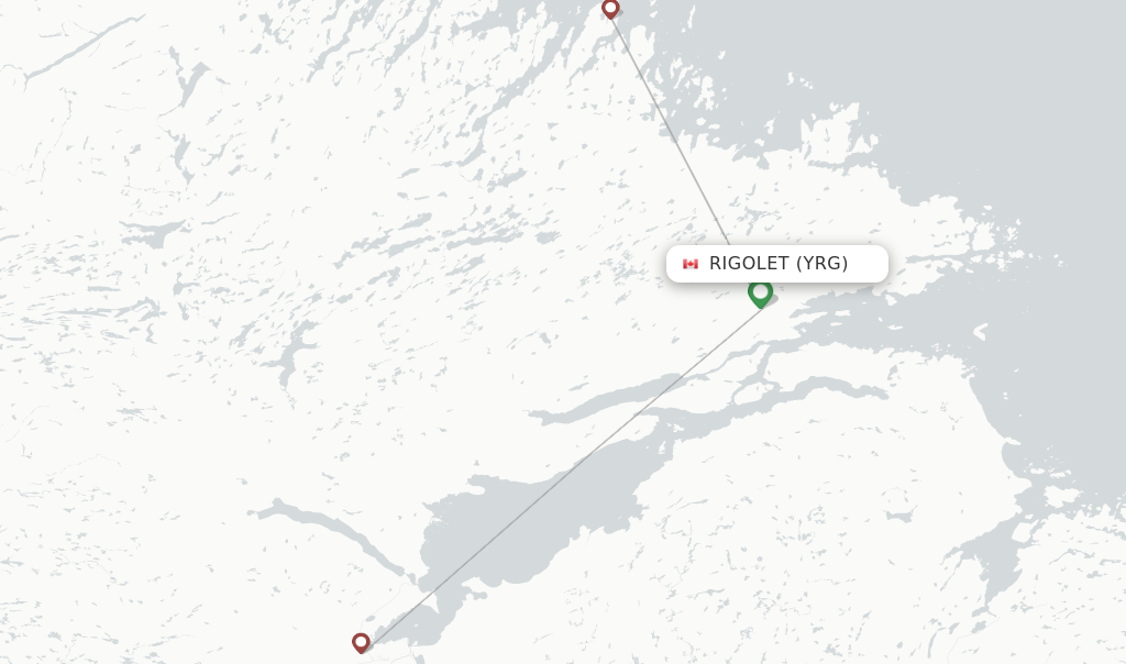 Route map with flights from Rigolet with PAL Airlines