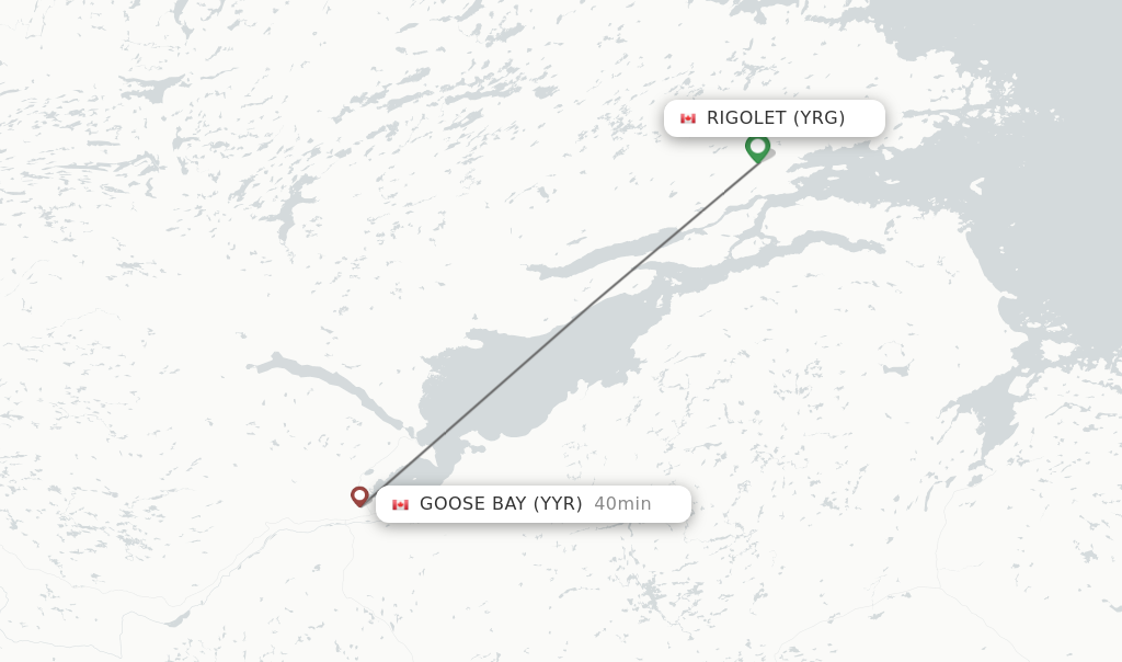 Flights from Rigolet to Goose Bay route map
