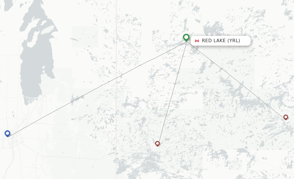 Route map with flights from Red Lake with Bearskin Airlines